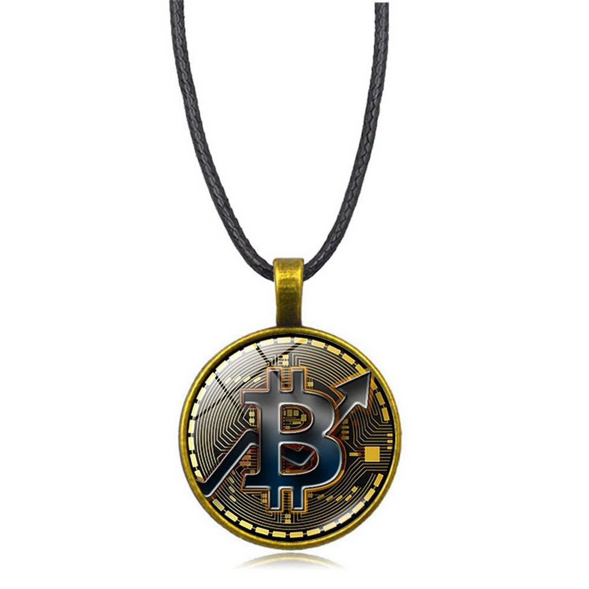GOLD COIN BITCOIN TIME GEMSTONE PENDANT NECKLACE_CWAJE0704