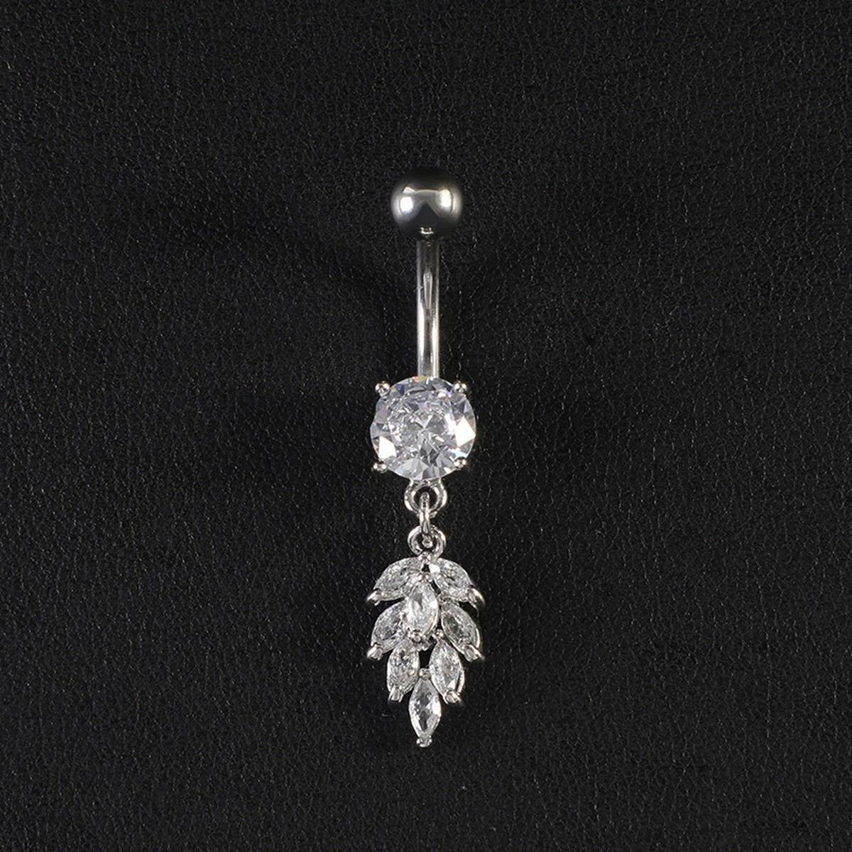 CREATIVE WHEAT CZ DANGLE BELLY RING PIERCING_CWMM9324