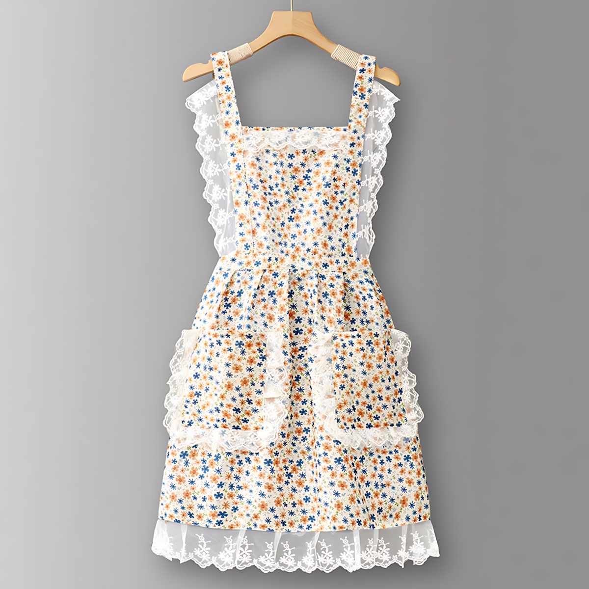 FLORAL LACE TRIM KITCHEN APRON FOR WOMEN_CWMM6594