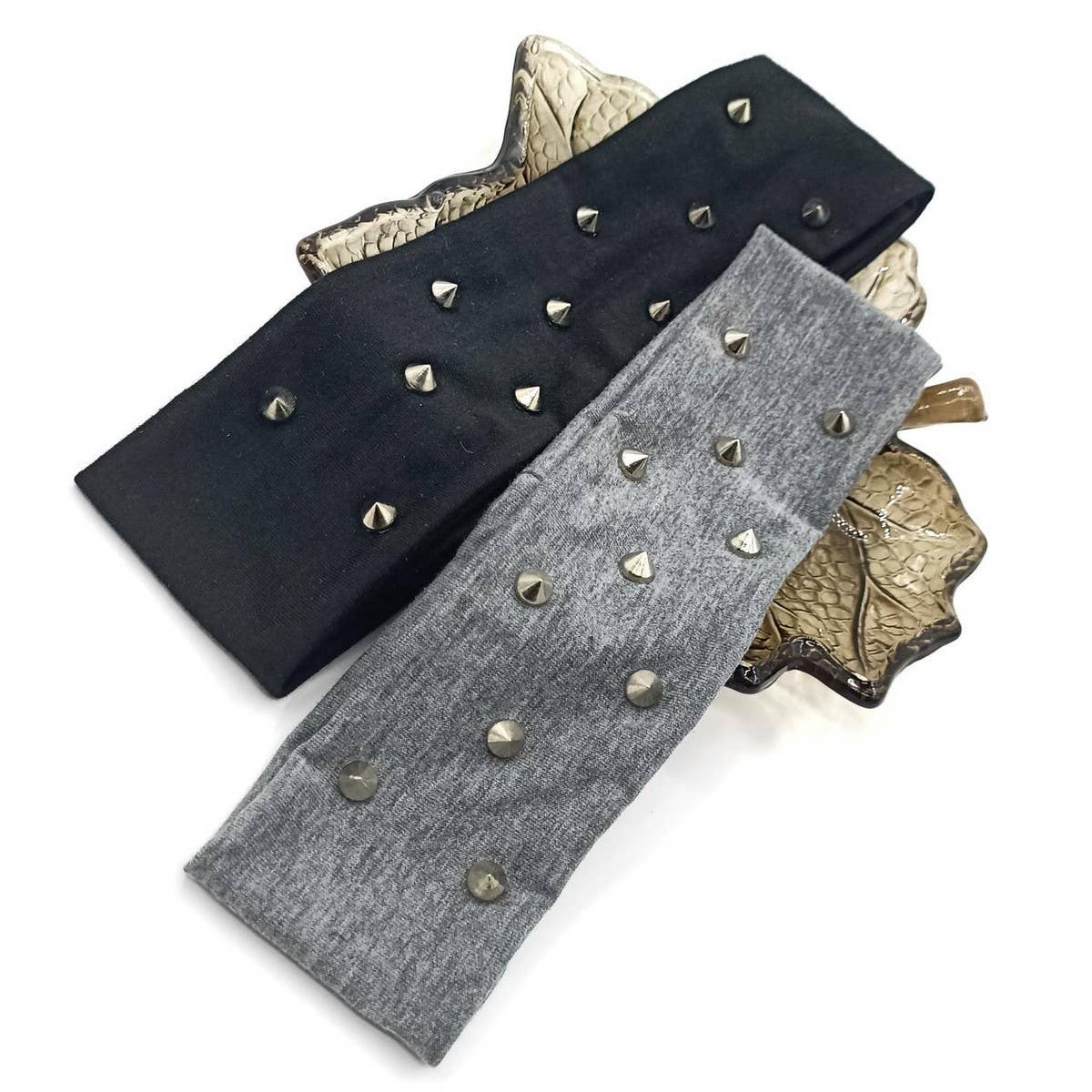 SPIKED PUNK ELASTIC HEADWRAP WITH EYELETS_CWAHA6310