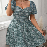 NEW FRENCH SQUARE NECK SLIM PUFF SKIRT WHITE DRESS_CWDMD5976