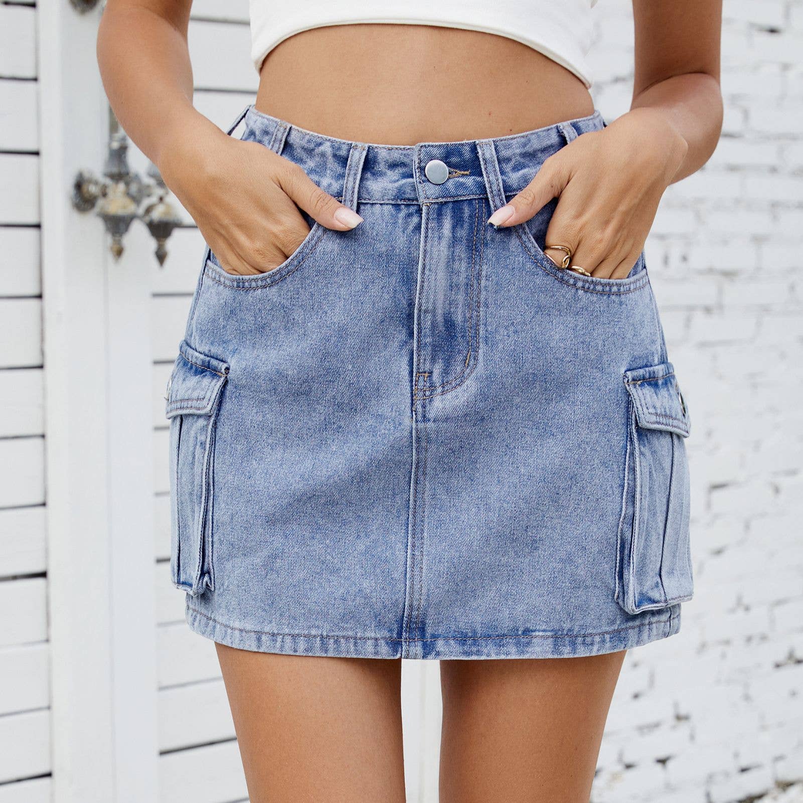 Washed American Vintage Denim Cargo Pocket Skirt