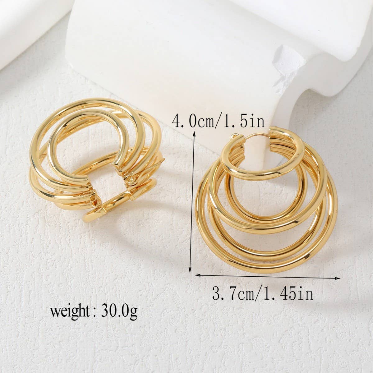 18K GOLD TITANIUM STEEL THREE LAYER EARRINGS_CWMM3599