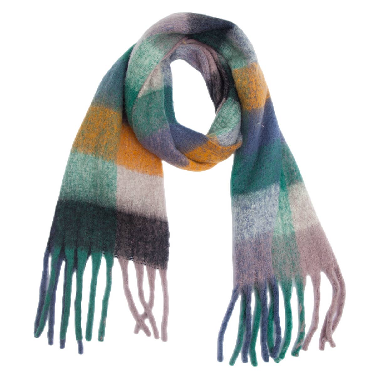 CHUNKY PLAID MOHAIR LOOK SCARF WITH FRINGES_CWASC0119