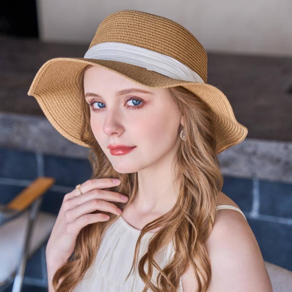 OUTDOOR SUNSHADE FLAT TOP HAT STRAW HAT_CWAH1338