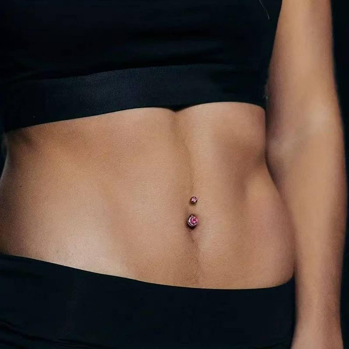 DOUBLE GEM BELLY BUTTON RING STAINLESS STEEL_CWMM9173