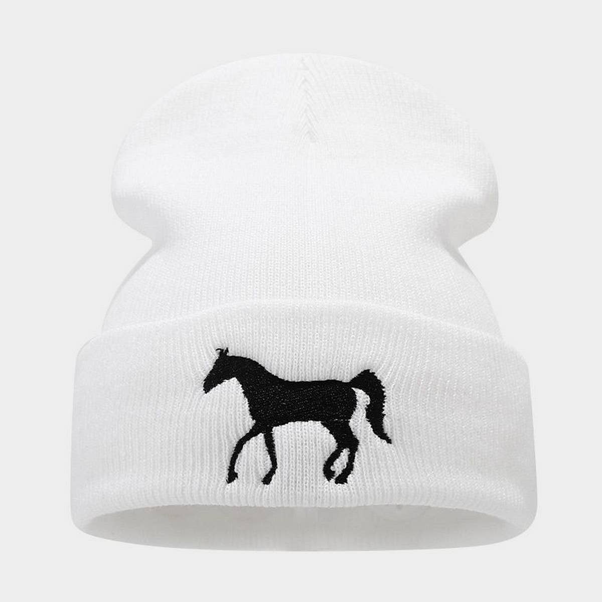 HORSE EMBROIDERY WARM COLD OUTDOOR KNITTED HAT_CWAH2090