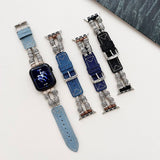 IWATCH9 1 TIBETAN SILVER DENIM LEATHER STRAP_CWWW0069