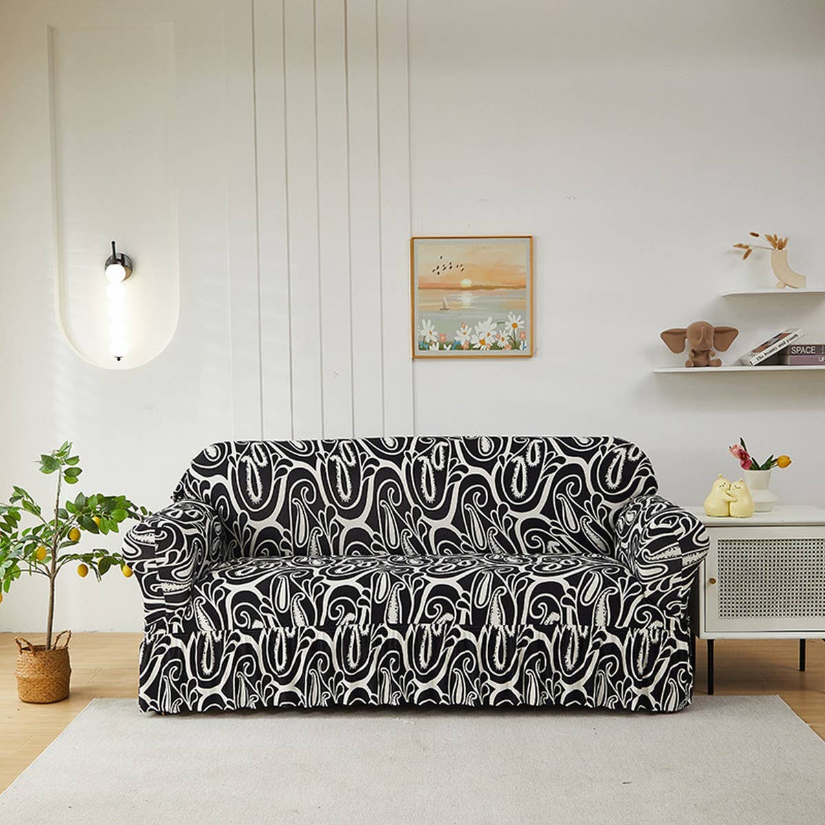 FLORAL SKIRTED SOFA COVER STRETCH FULL FIT_CWMM8323