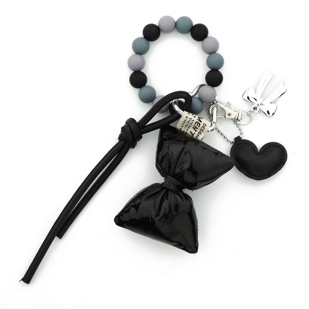 SILICONE BEAD BRACELET HEART BAG CHARM KEYCHAIN_CWAB5028