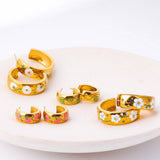 ENAMEL FLORAL ROSE C HOOP EARRINGS GOLD STAINLESS_CWAJE5035