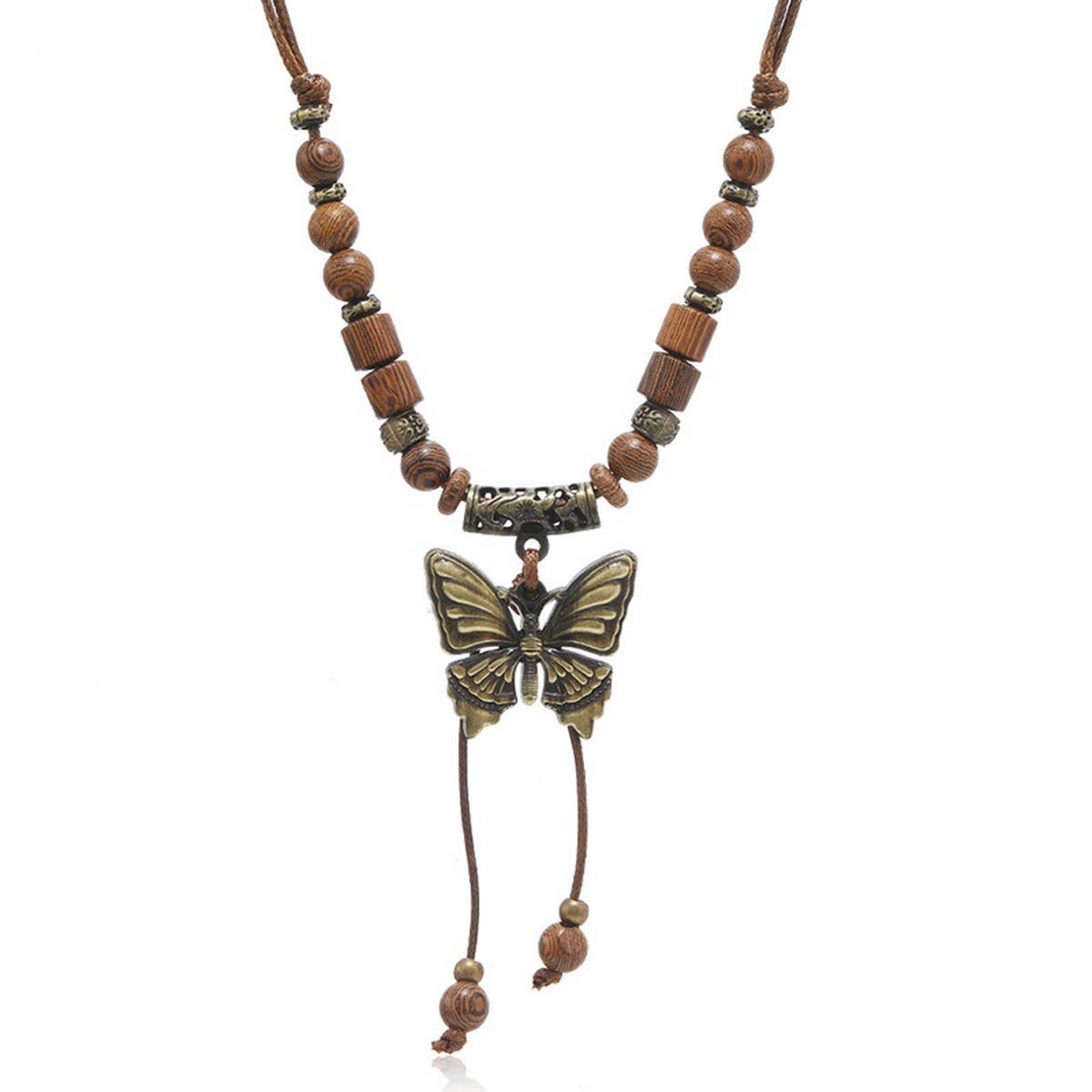 LONG WOODEN BEAD BUTTERFLY TASSEL NECKLACE_CWMM4586