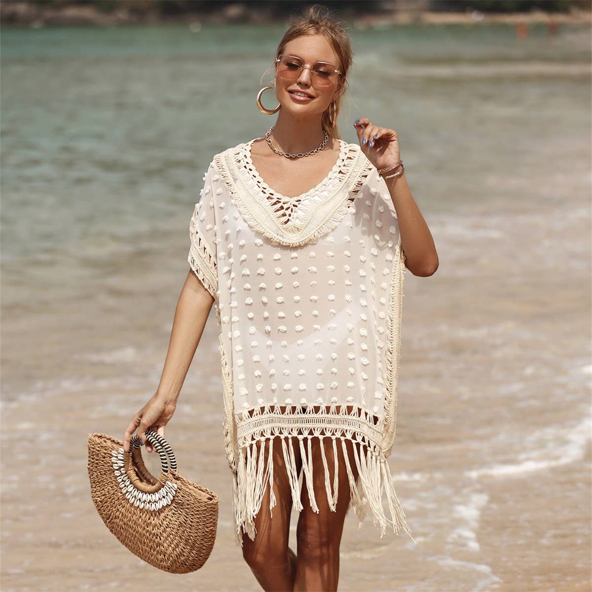 SPLICED TASSEL CROCHET BEACH COVER UP_CWMM1229