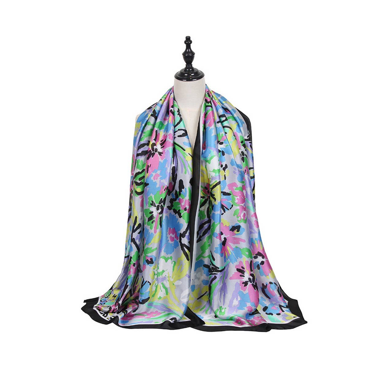 RAINBOW FLORAL SATIN SCARF SUMMER SUNPROOF WRAP_CWASC0673
