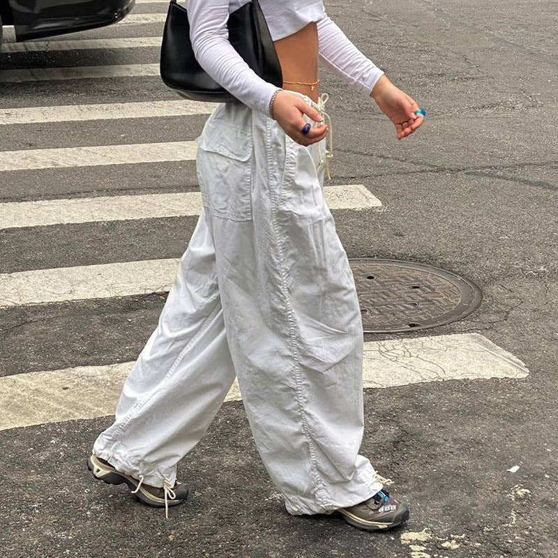 Street Style Bunched Feet Loose Leg Woven Pants