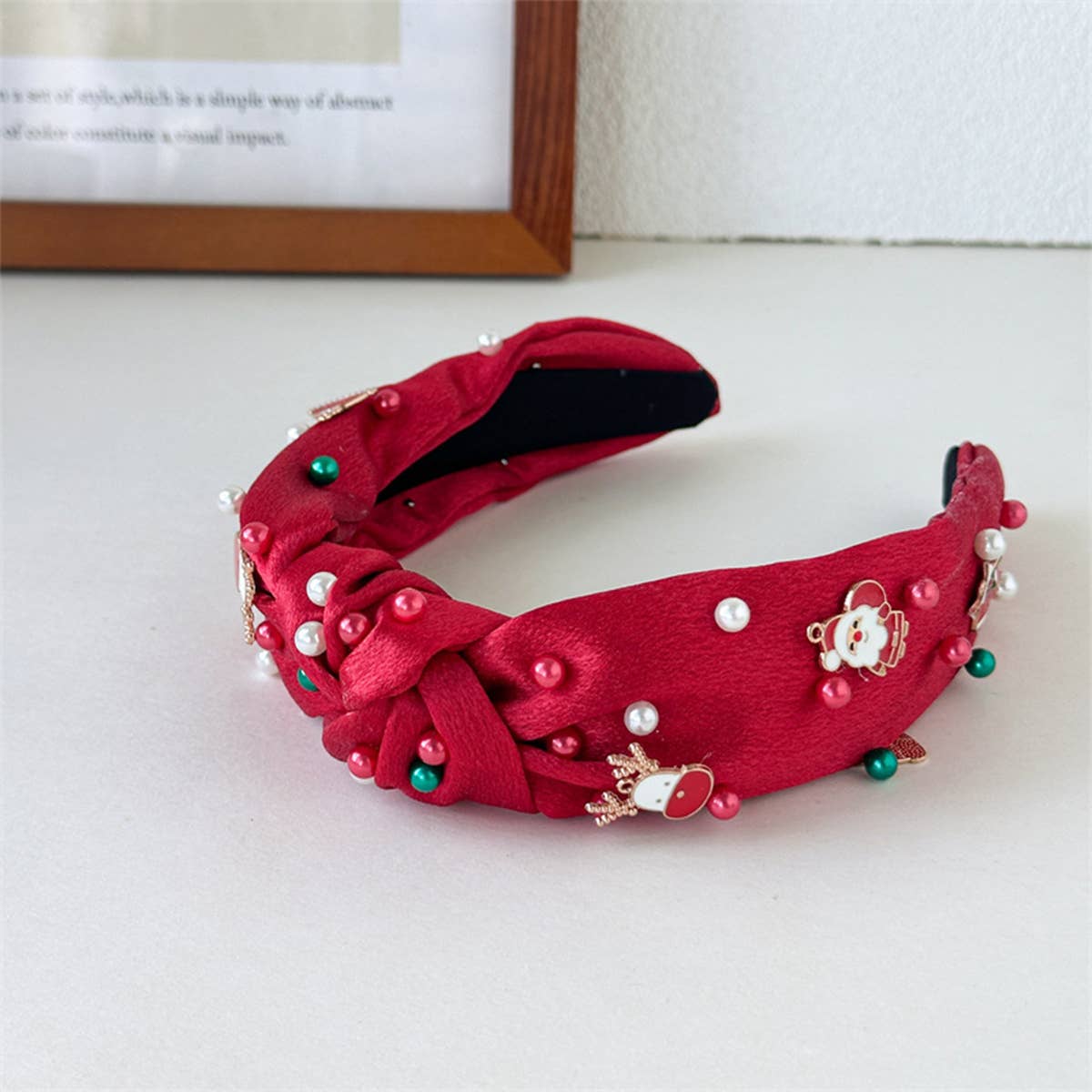 Christmas Pearl Satin Knot Headband Wide_Cwaha07596