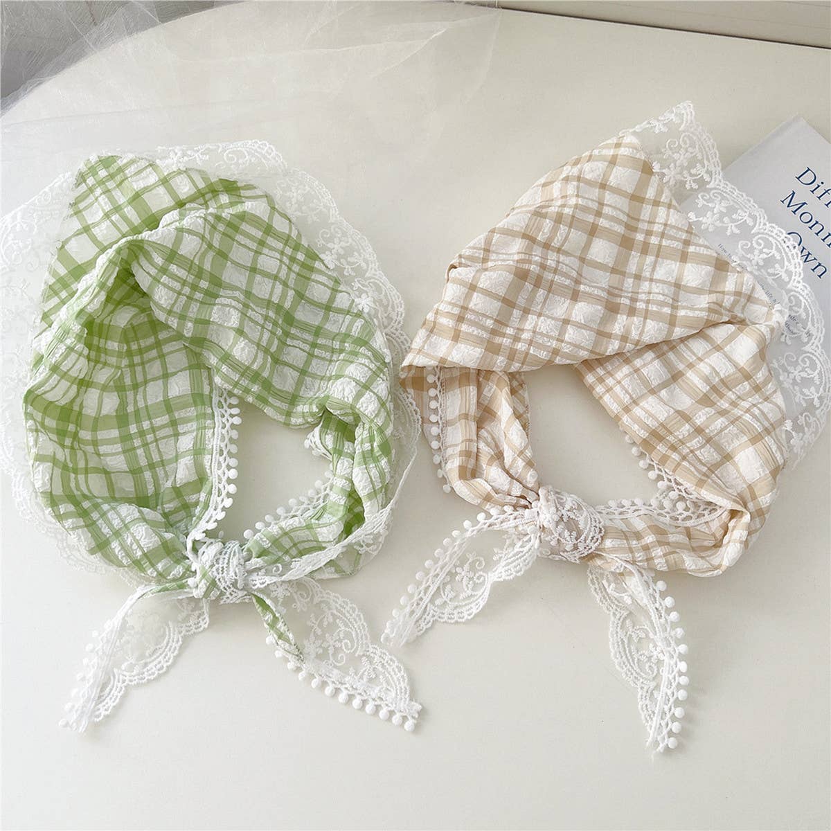 LACE TRIANGLE SCARF STRIPED HEADBAND SCARF_CWASC0841
