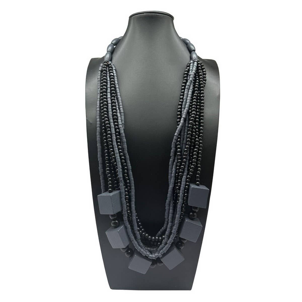 SQUARE WOOD MULTI LAYER WOODEN BEAD NECKLACE_CWMM4975