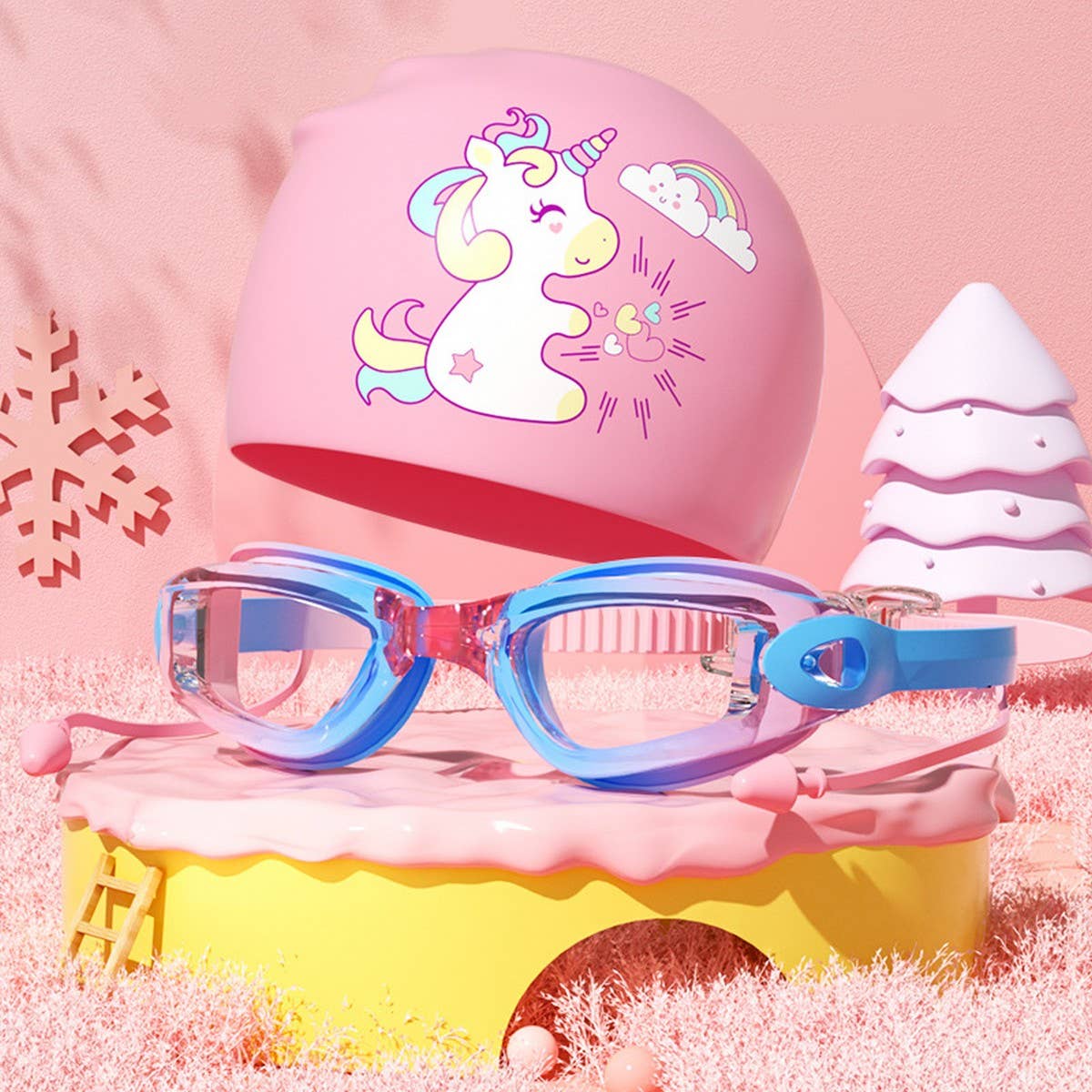 KIDS HD ANTI FOG SWIM GOGGLES CAP CUTE STYLE_CWMM6644