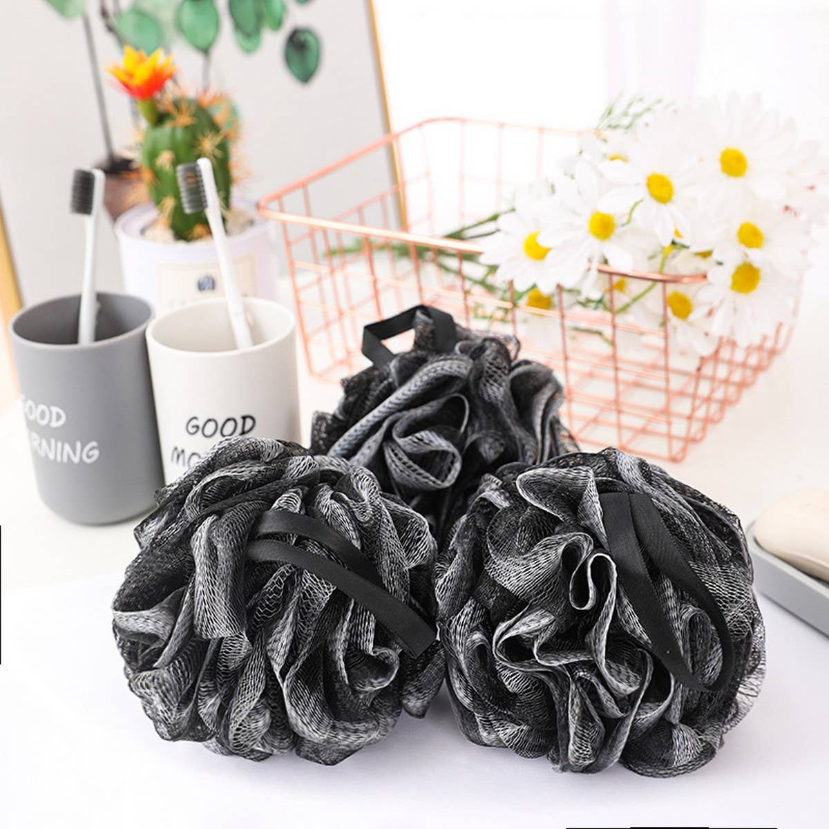 BATH POUF50G BAMBOO CHARCOAL BLACK BATH BALL_CWMM3362