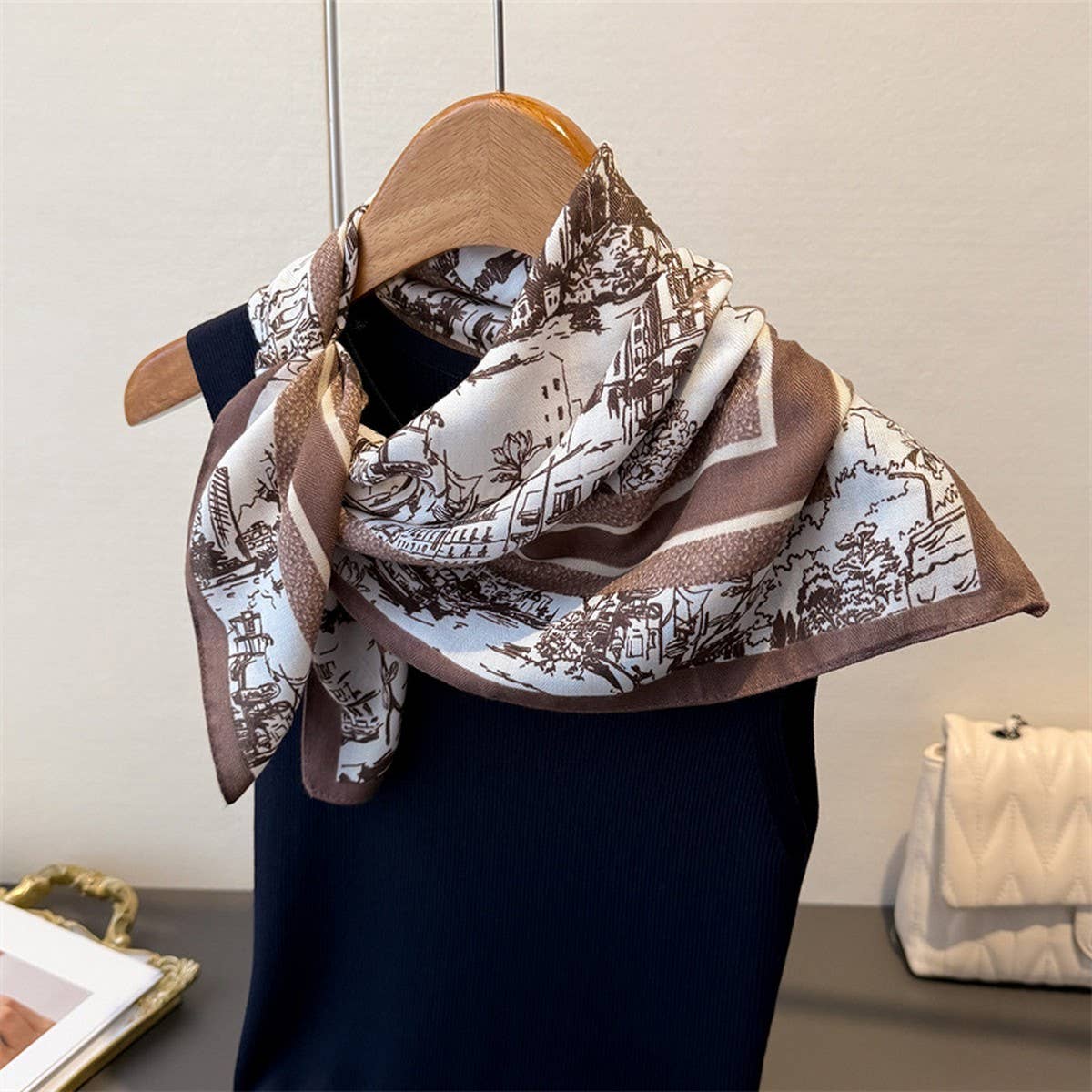 Cityscape Herringbone Faux Silk Square Scarf_Cwasc03437