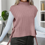 Solid-Color High-Neck Sleeveless Lace-Up Vest