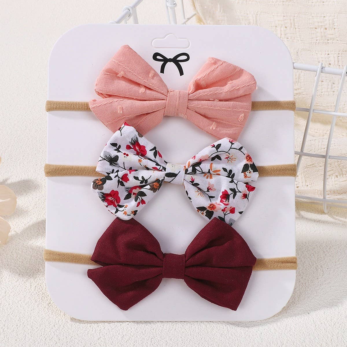COTTON LINEN BOW HEADBAND SET FOR BABIES_CWAHA6742