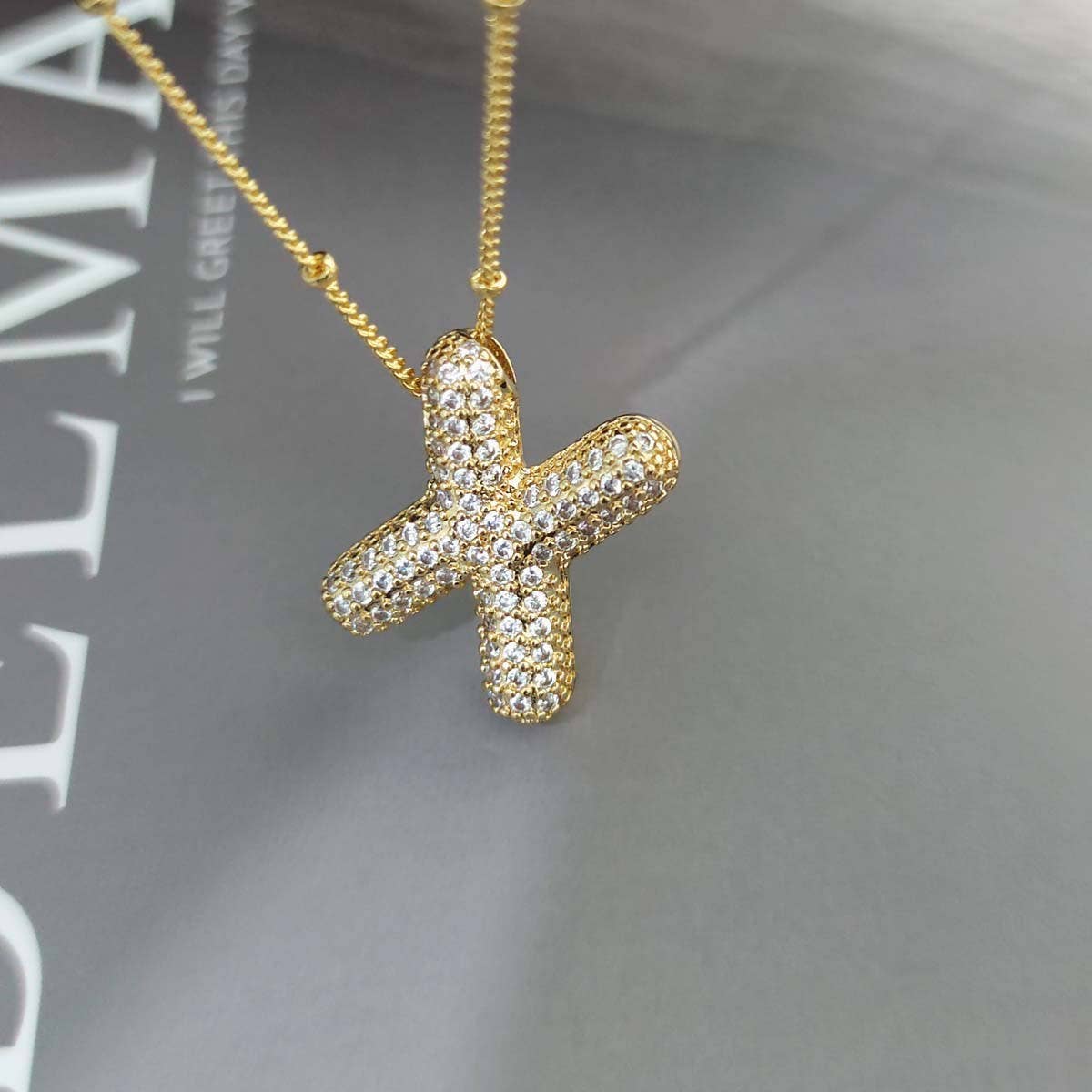 COPPER ZIRCONIA 26 LETTERS PENDANT NECKLACE_CWMM5869