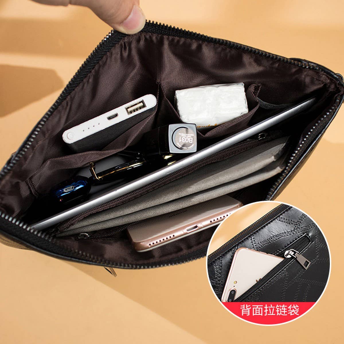 SKULL RIVET LARGE CAPACITY CLIP BAG CLUTCH BAG_CWAB1470