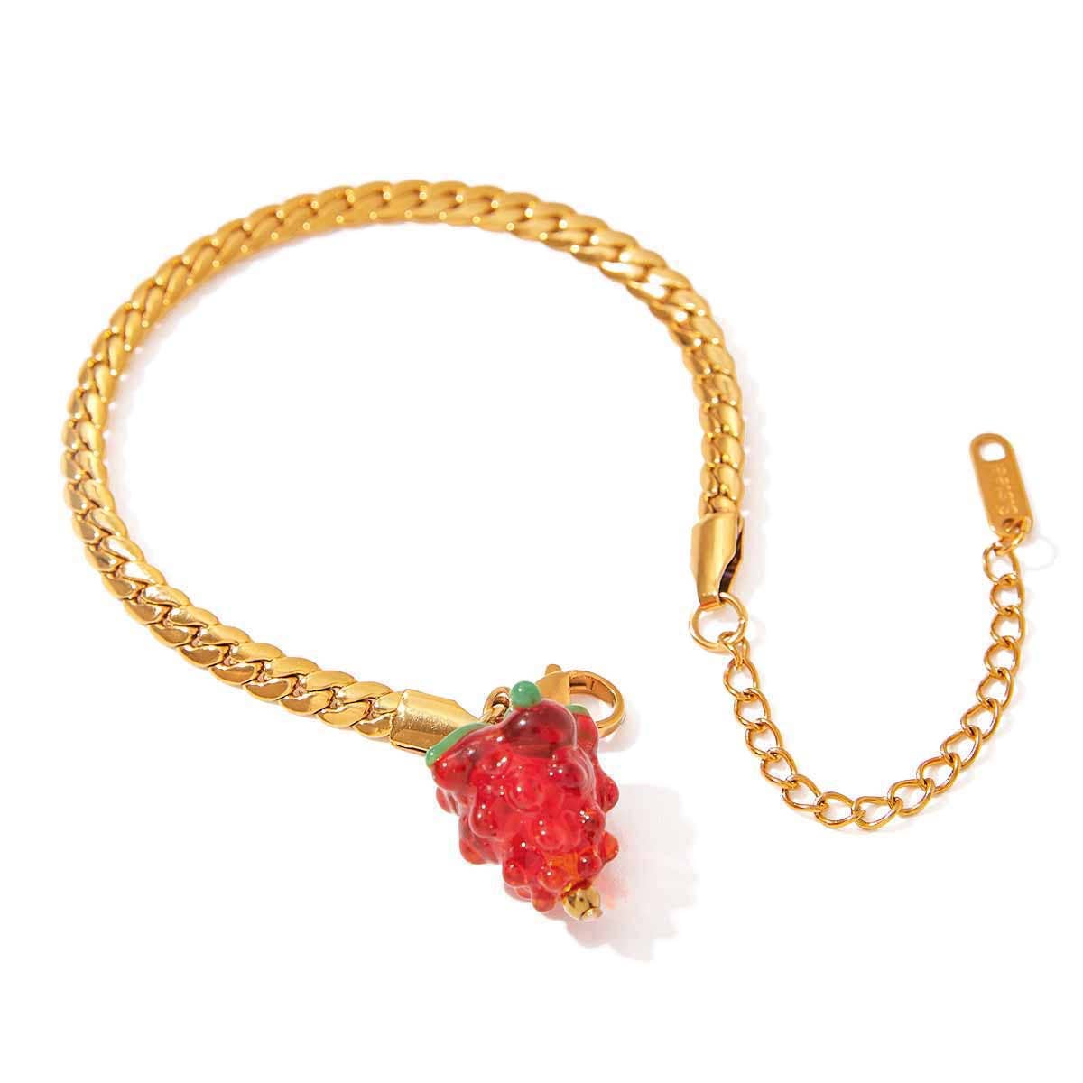 ELEGANT 18K GOLD FLAT CHAIN WITH RED GLASS CHARM_CWAJE4746