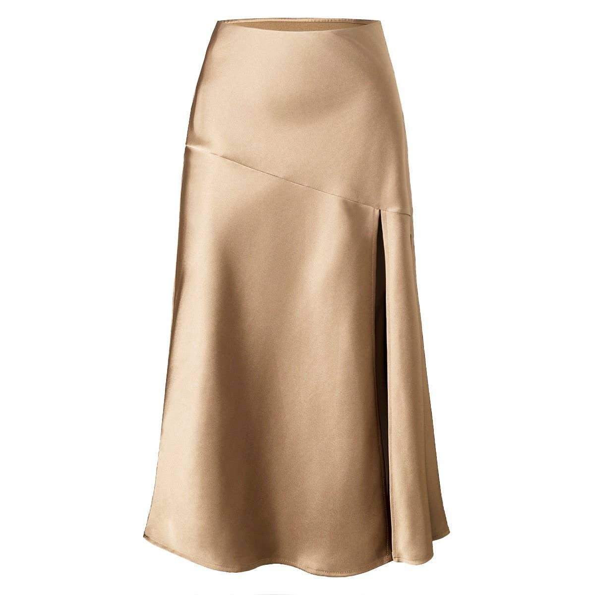 SATIN SKIRT HIGH WAIST ELASTIC SLIT LONG SKIRT_CWBSS0405
