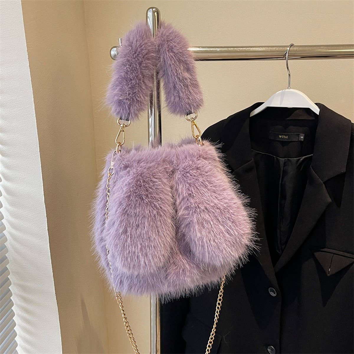 Winter Cute Cartoon Exquisite Rabbit Ears Plush Bag_Cwab3945