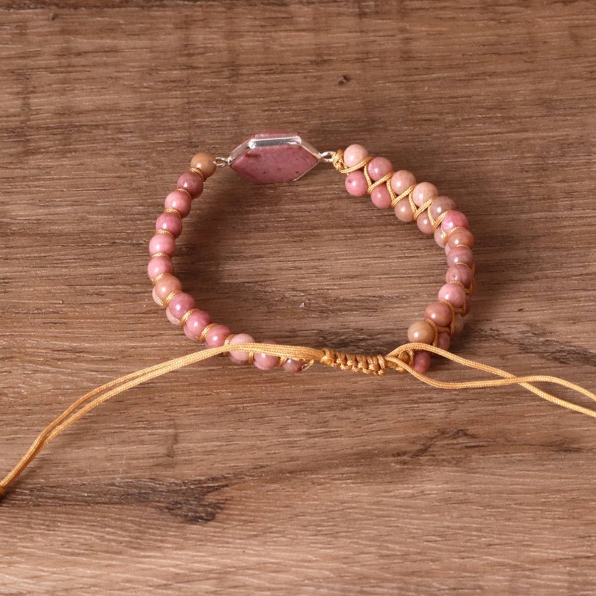 HEXAGONAL RHODONITE BRAIDED BRAIDED BRACELET_CWAJE3955