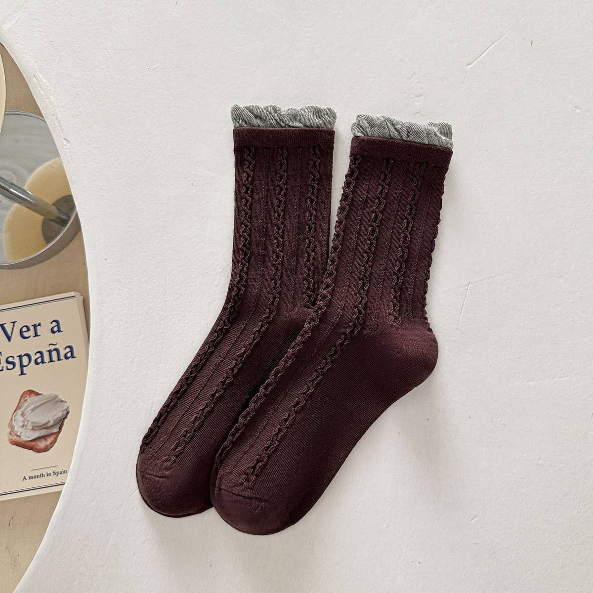 Twist Lace Ruffle Crew Socks For Women_Cwms1348