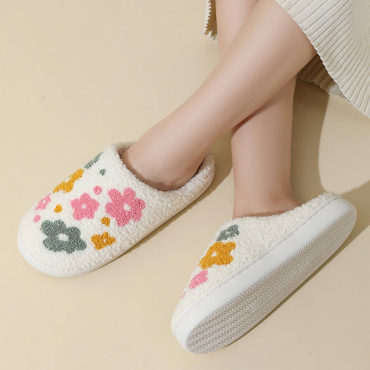 CUTE COLORFUL FLOWER WINTER WARM COTTON SLIPPERS_CWMM3063