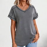 Womens Fashion Colorblock Twist V-Neck Tee