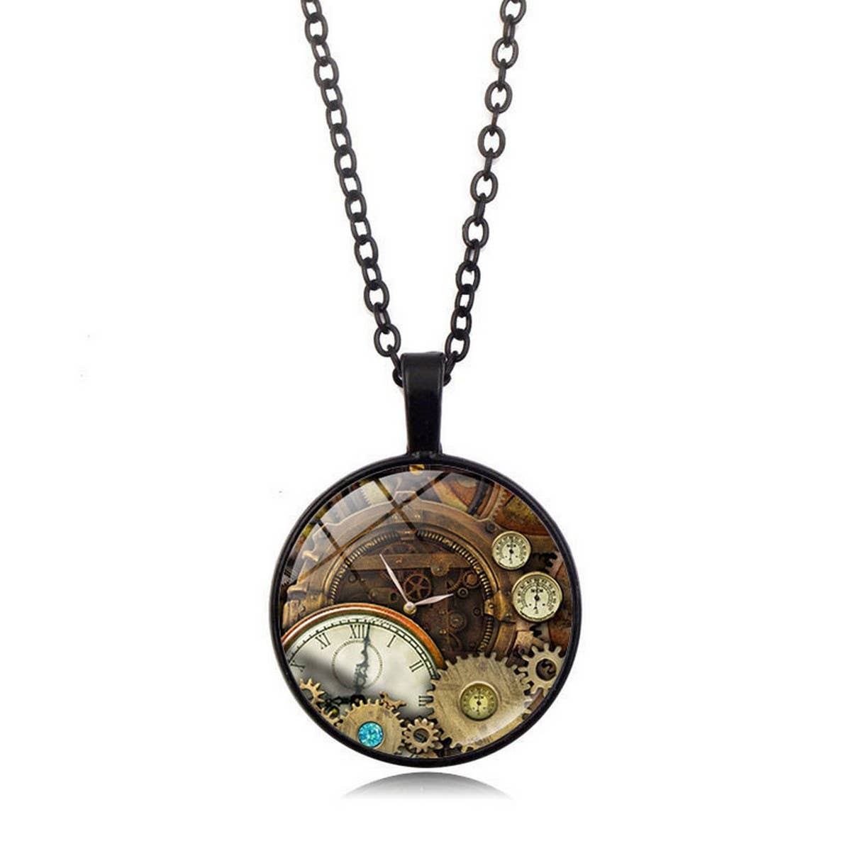 STEAMPUNK MECHANICAL TIME GEM NECKLACE JEWELRY_CWAJE0699