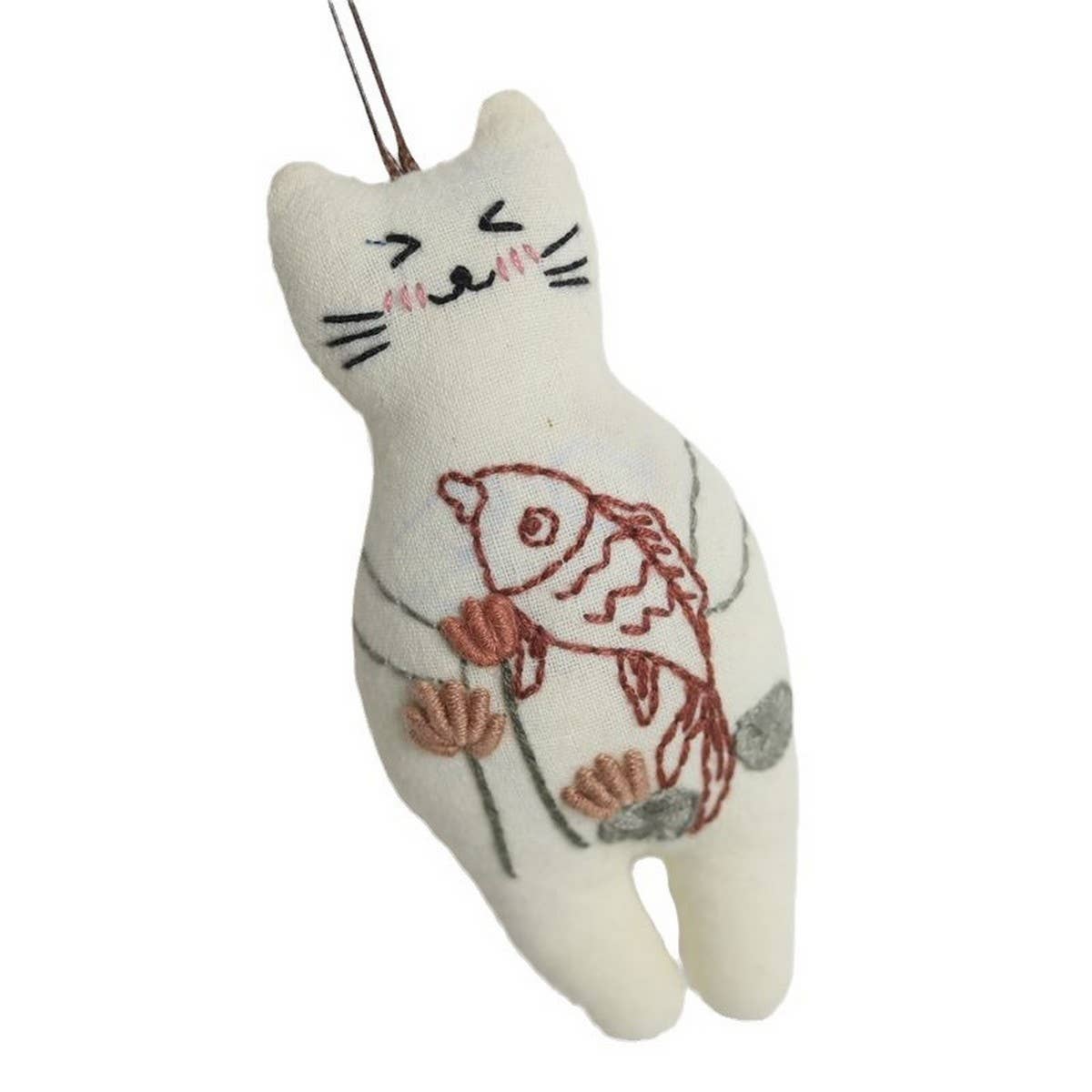 HAND EMBROIDERED LOTUS FISH CAT PLUSH CHARM_CWMM6004