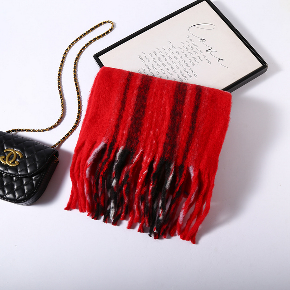 FAUX CASHMERE PLAID SCARF THICK FRINGED WRAP_CWASC2698