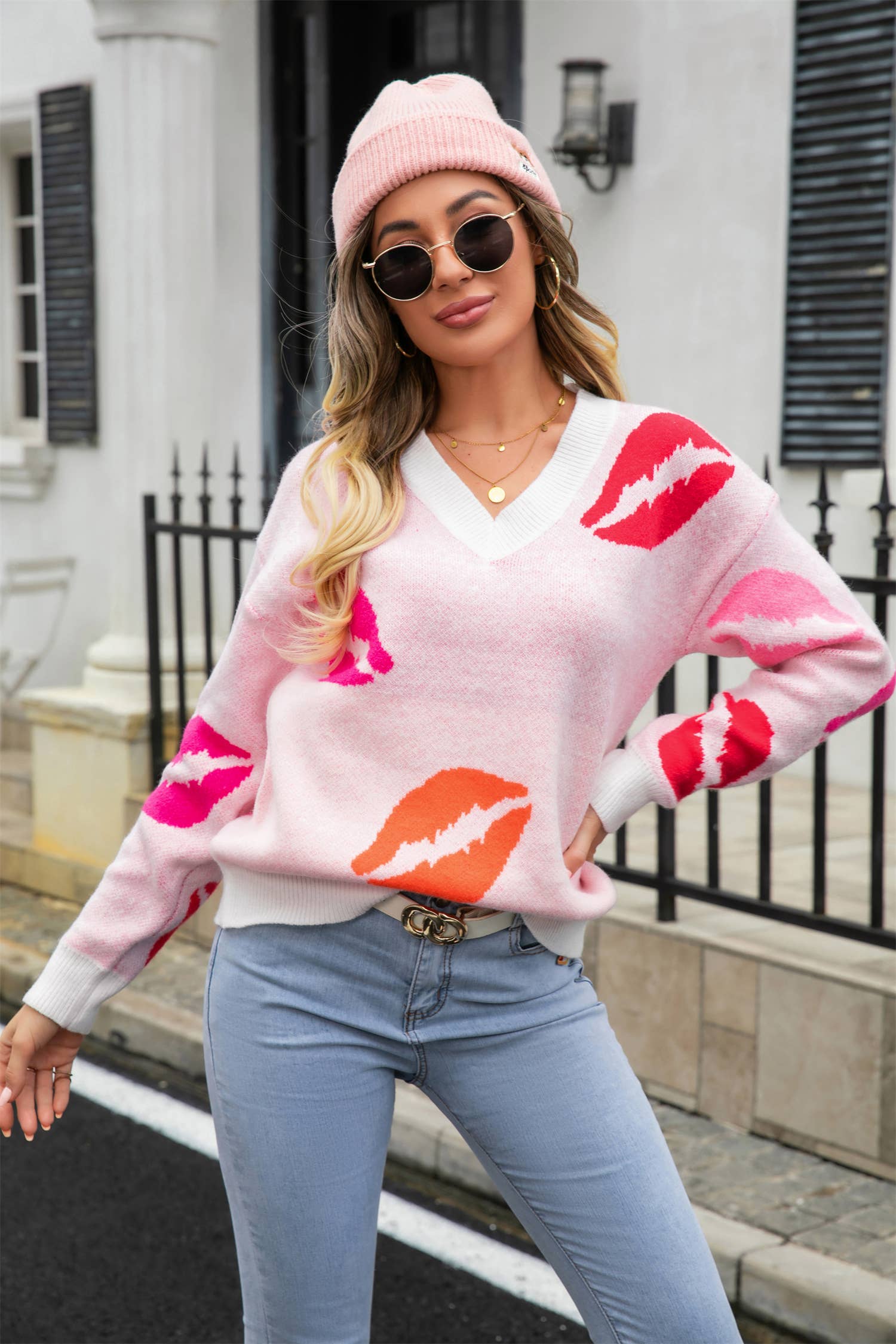Valentines Day Sweater V-Neck Knit Jumper