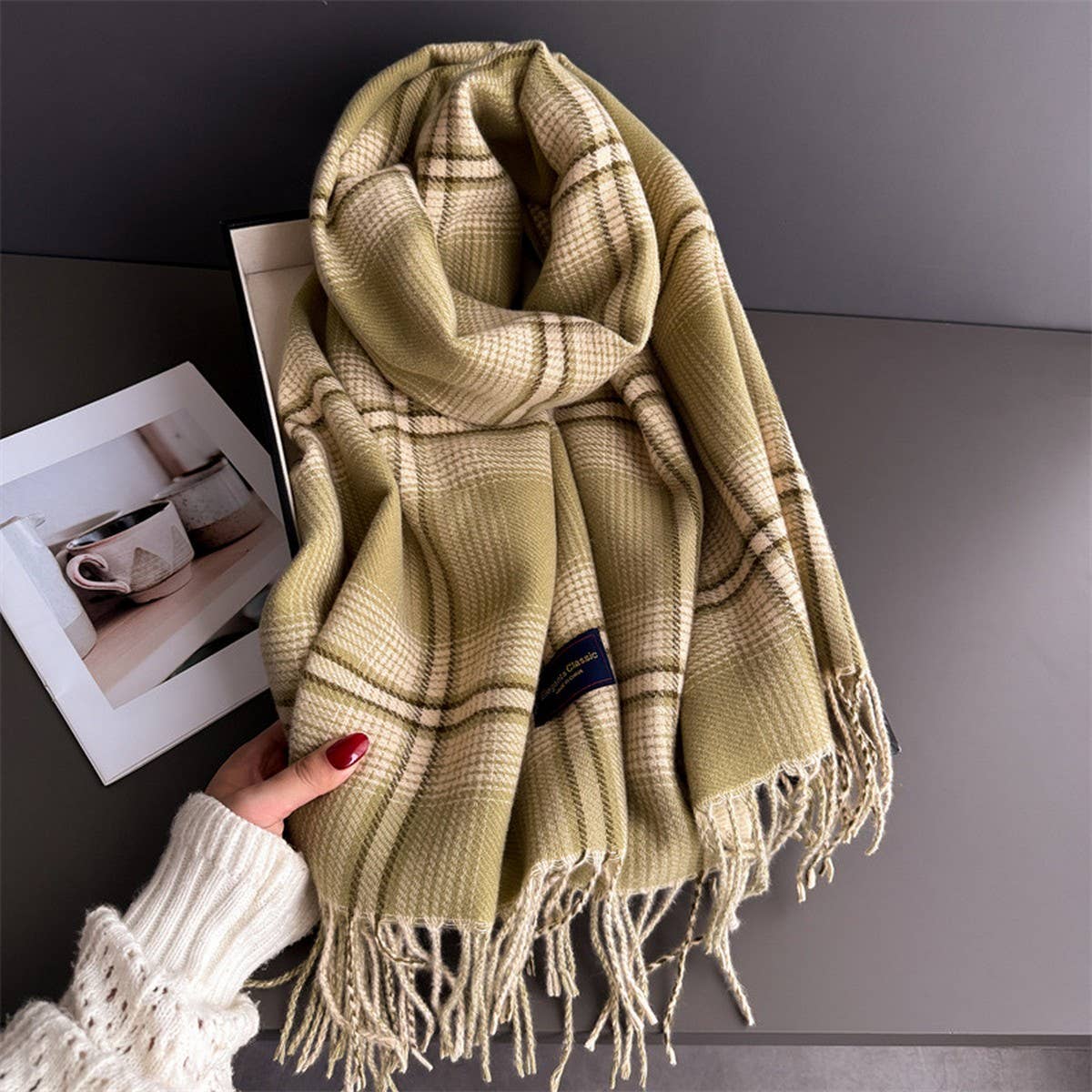 Elegant Plaid Feel Soft Winter Tassel Scarf_Cwasc03241