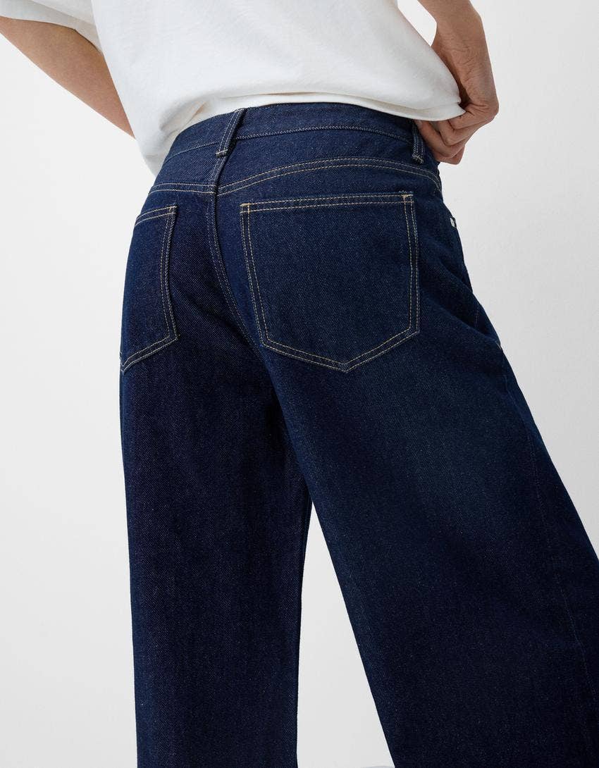 Wash Wide-Leg Mid-Waist Straight-Leg Pants
