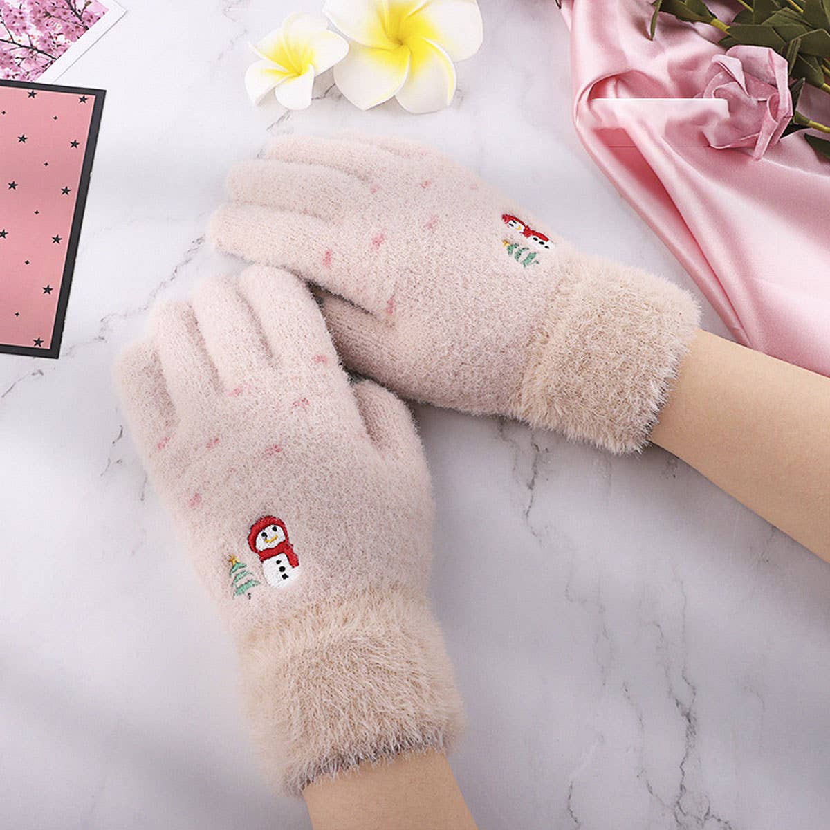 Winter Christmas Faux Mink Knitted Gloves_Cwag0233