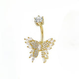 NEW CZ BUTTERFLY STAINLESS STEEL NAVEL RING_CWMM9373