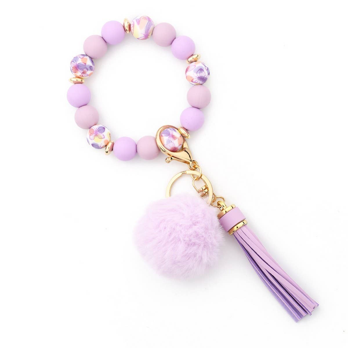 POM POM TASSEL KEYCHAIN SILICONE BEAD BRACELET_CWAB5016