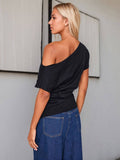 Womens Chic One-Shoulder Fitted T-Shirt