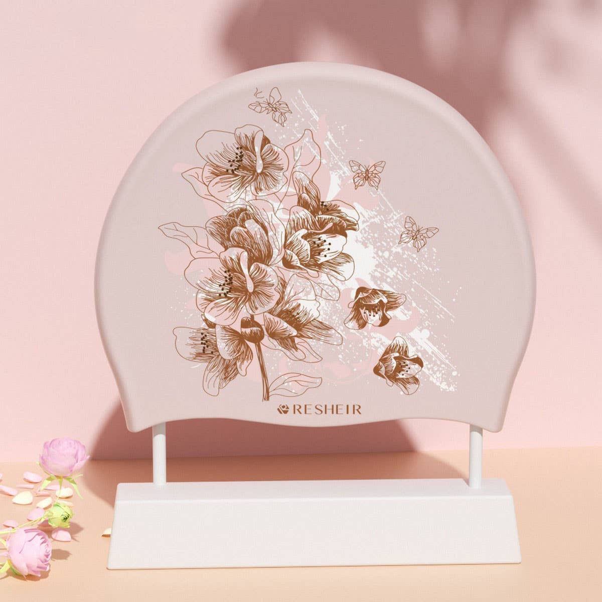 ADULT WOMENS SWIM CAP FLORAL WATERPROOF_CWMM6711