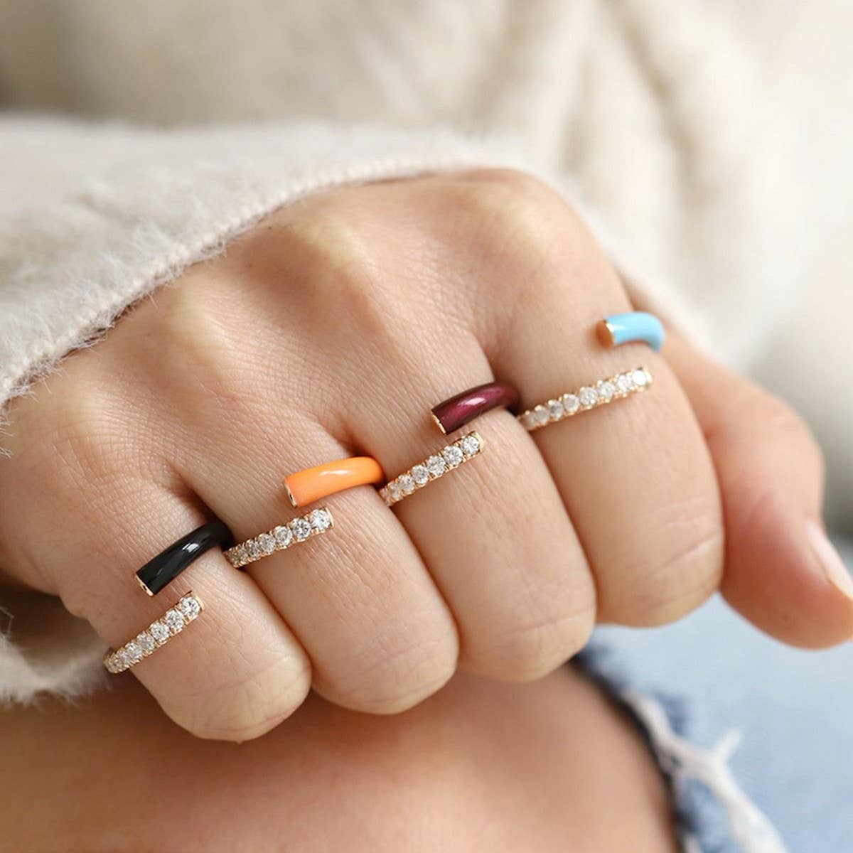 DOUBLE LAYER COLOR OIL DROP OPEN RING_CWAJE1737