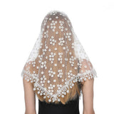 SOLID COLOR TASSEL FLOWER TRIANGLE LACE VEIL_CWMM1987