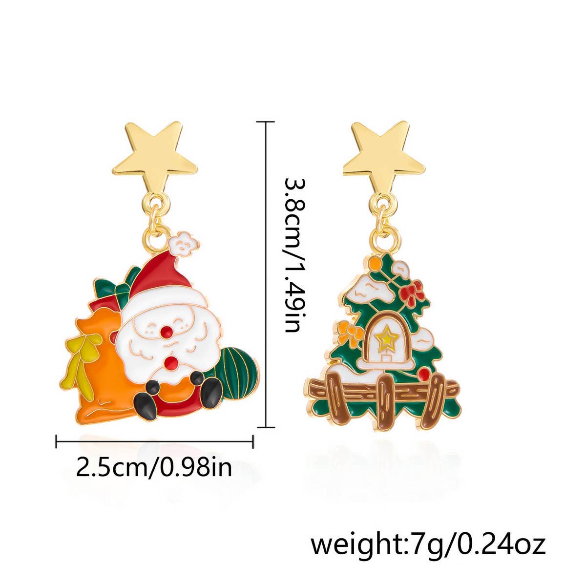 ASYMMETRIC OIL PAINTED CHRISTMAS EARRINGS_CWAJE2391